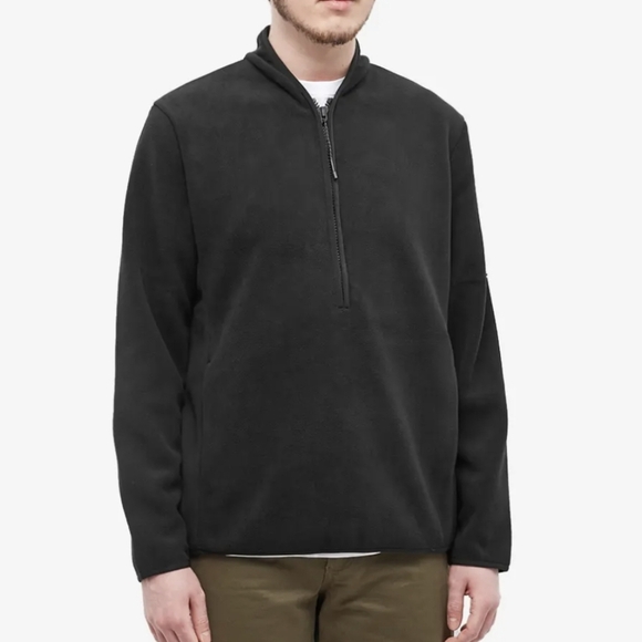 Rains Black Fleece Pullover 1/4 Zip Rubber Logo Cozy Outdoor Size Medium - Picture 1 of 7